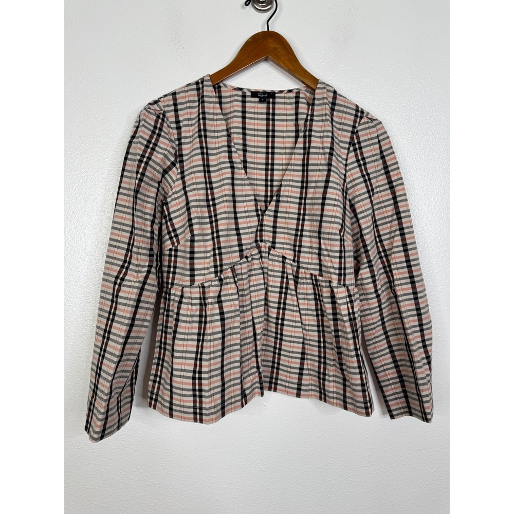 Rails Noella Stockholm Check Plaid V-Neck Peplum Blouse Top Small